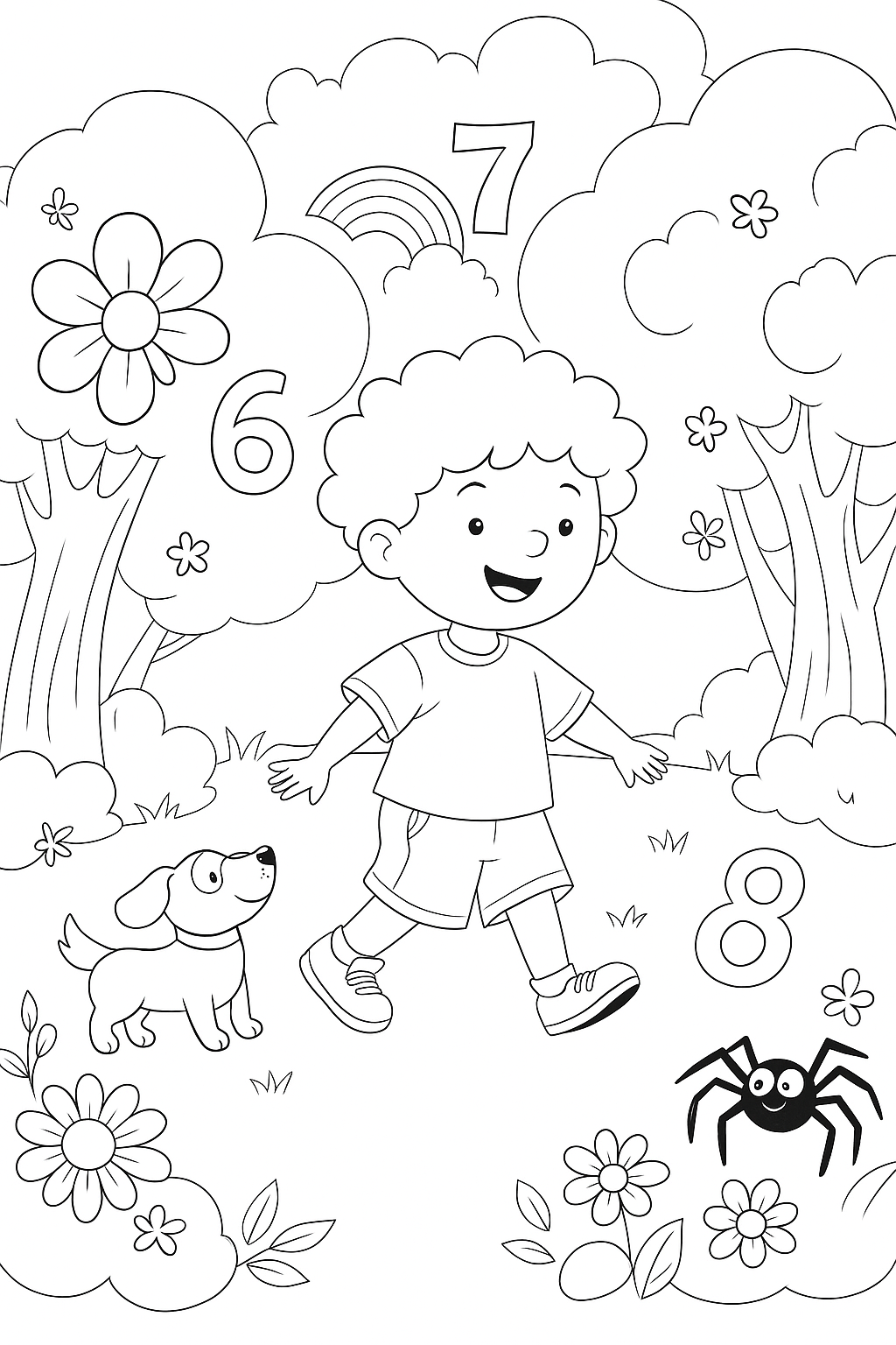 Coloring Page Tom and the numbers 6, 7 and 8