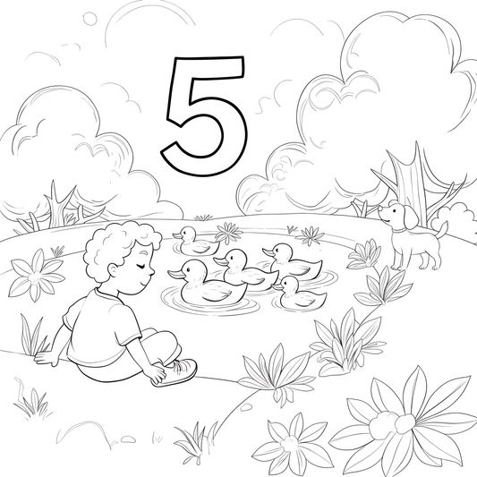 Coloring Page Tom and number 5