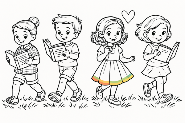 Children reading and having fun