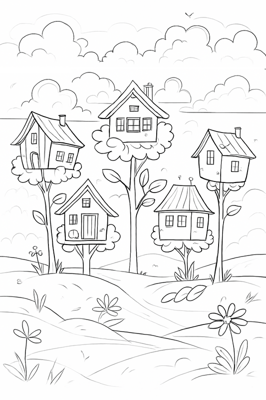 Coloring Page Whimsical Houses