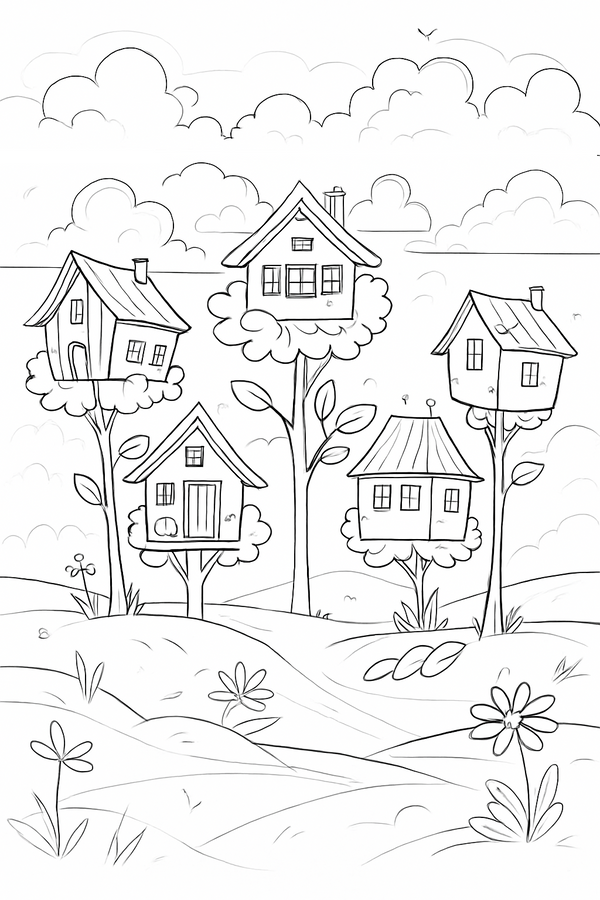 Coloring Page Whimsical Houses